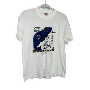 Vintage Cote D’Azur French Riviera T Shirt Large White B&C European Souvenir Map